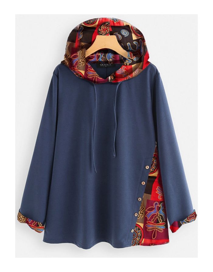 Fashion Printed Sweatshirts For Woman Buttoned Plus Size Spring Fall Tops